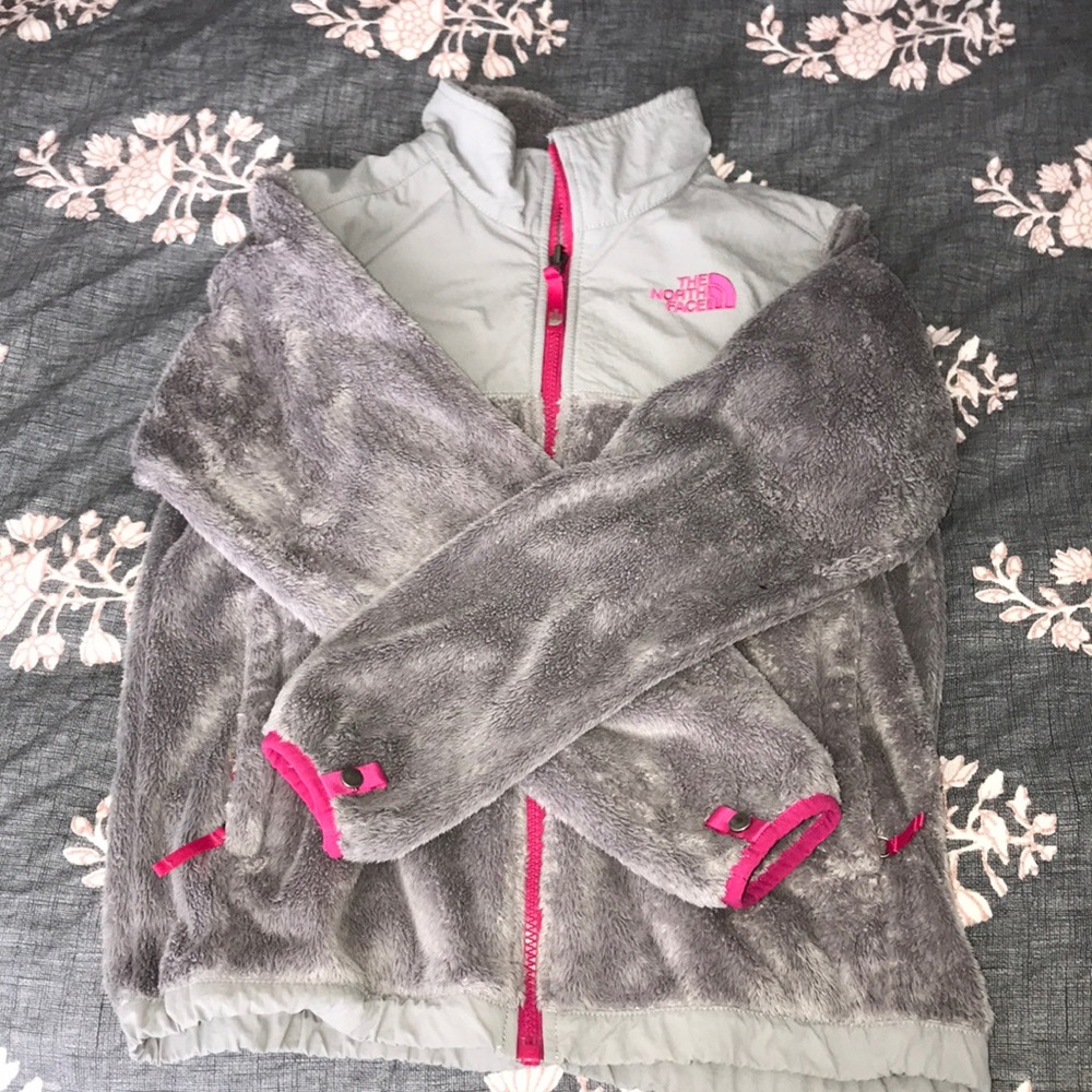 Grey and pink youth North face jacket